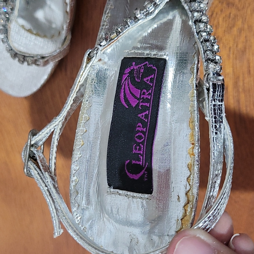 CLEOPATRA Silver Rhinestones Embedded 4 inch Strappy Heels Size 6.5 - Picture 7 of 9